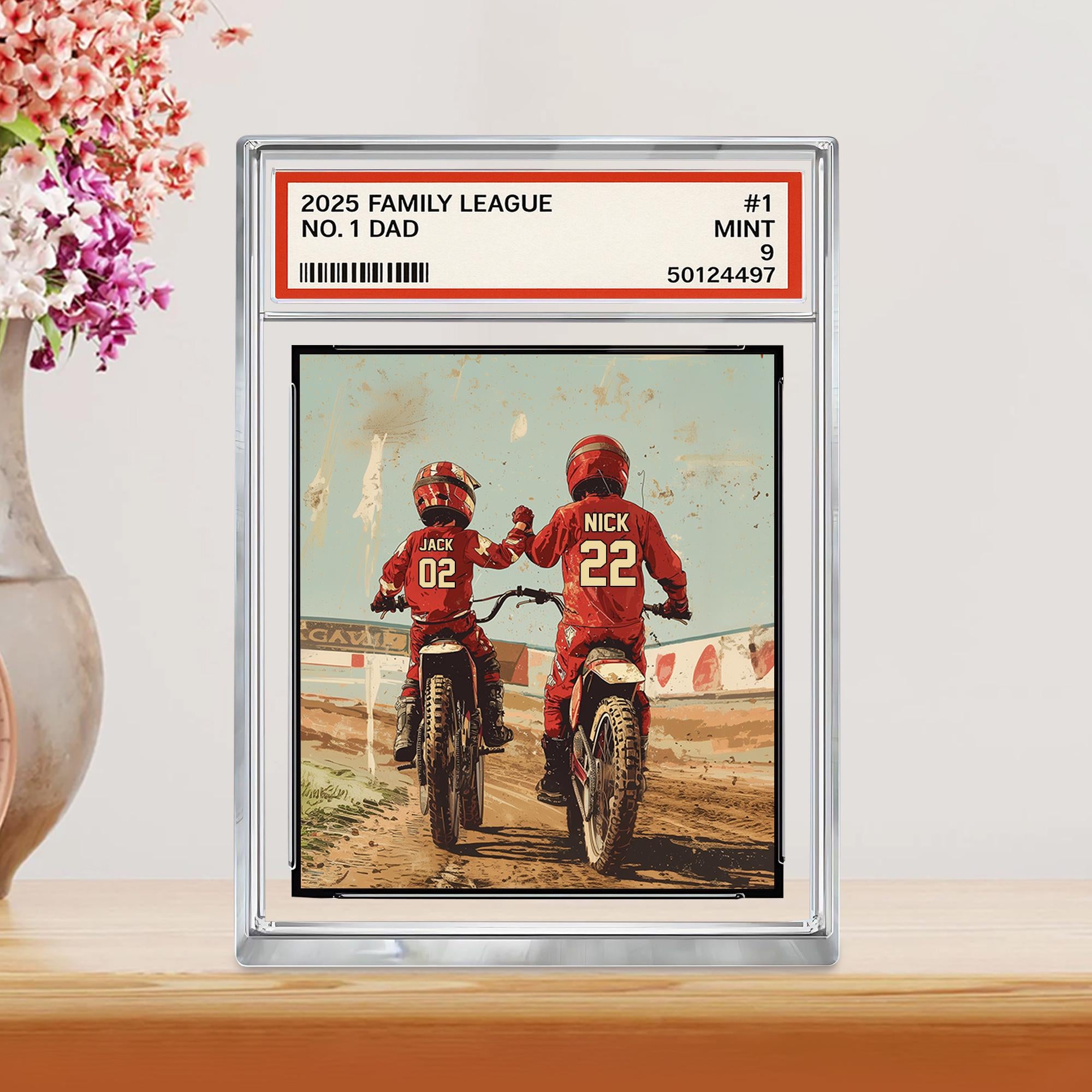 Custom Motocross Dad Acrylic Plaque, Trading Card Style Personalized Kid's Name With Dad, Father's Day Gift, Motocros...