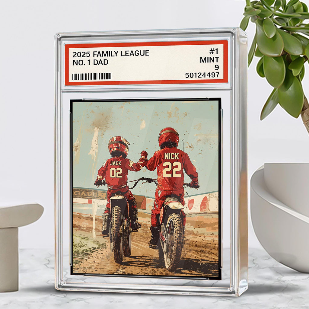 Custom Motocross Dad Acrylic Plaque, Trading Card Style Personalized Kid's Name With Dad, Father's Day Gift, Motocros...