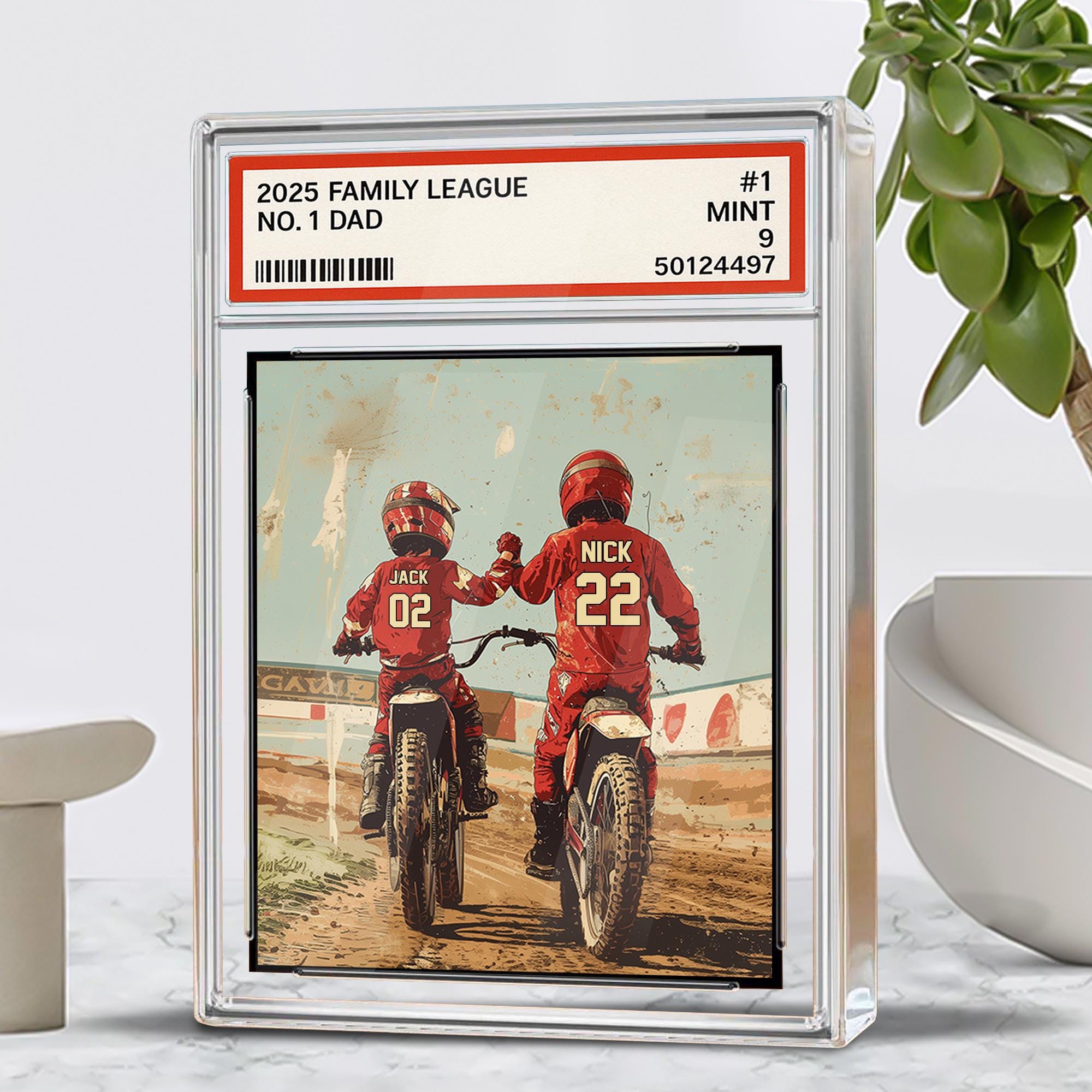 Custom Motocross Dad Acrylic Plaque, Trading Card Style Personalized Kid's Name With Dad, Father's Day Gift, Motocros...