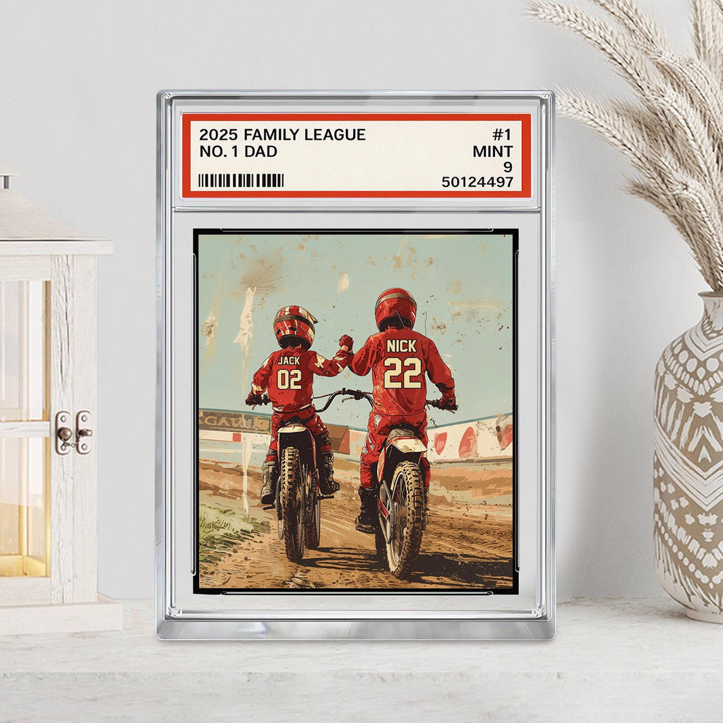 Custom Motocross Dad Acrylic Plaque, Trading Card Style Personalized Kid's Name With Dad, Father's Day Gift, Motocros...