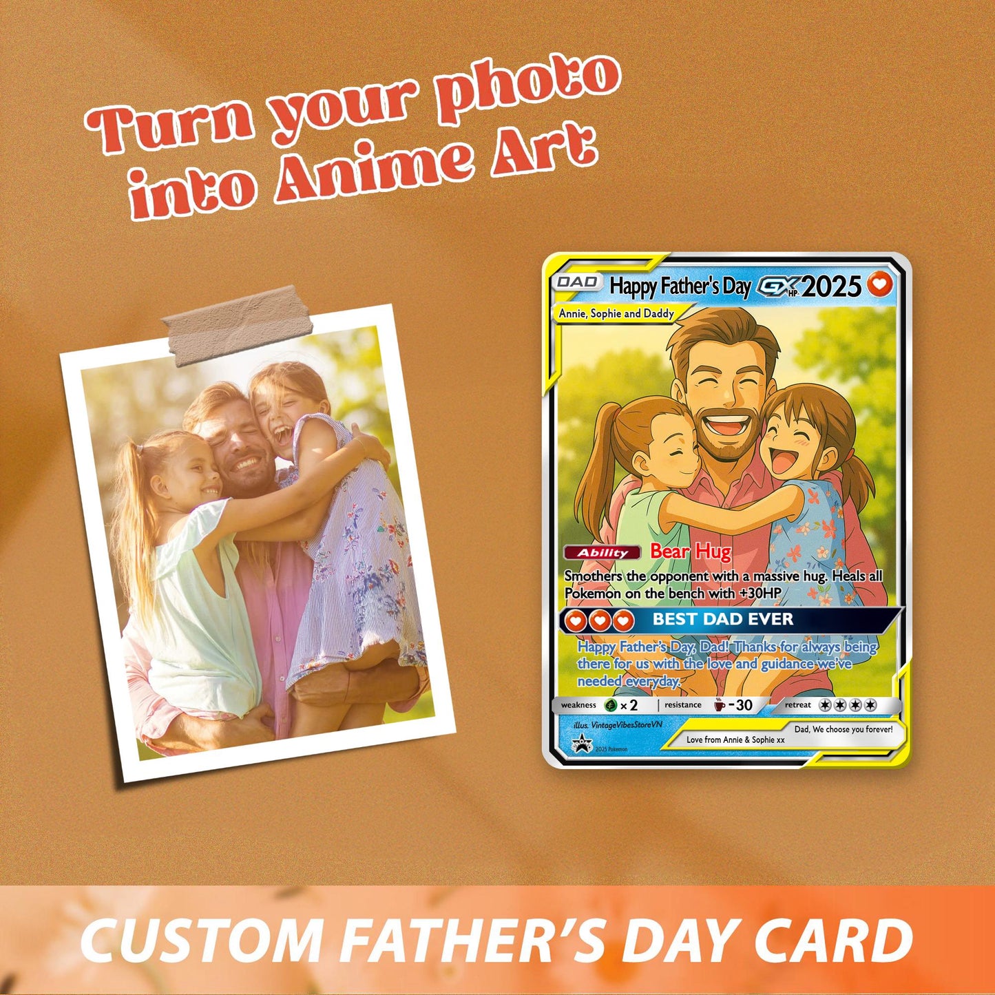 Personalized Father's Day Anime Card: Superhero Dad Wallet Card - Custom Metal Card Card + Stand Printed Mockup #2