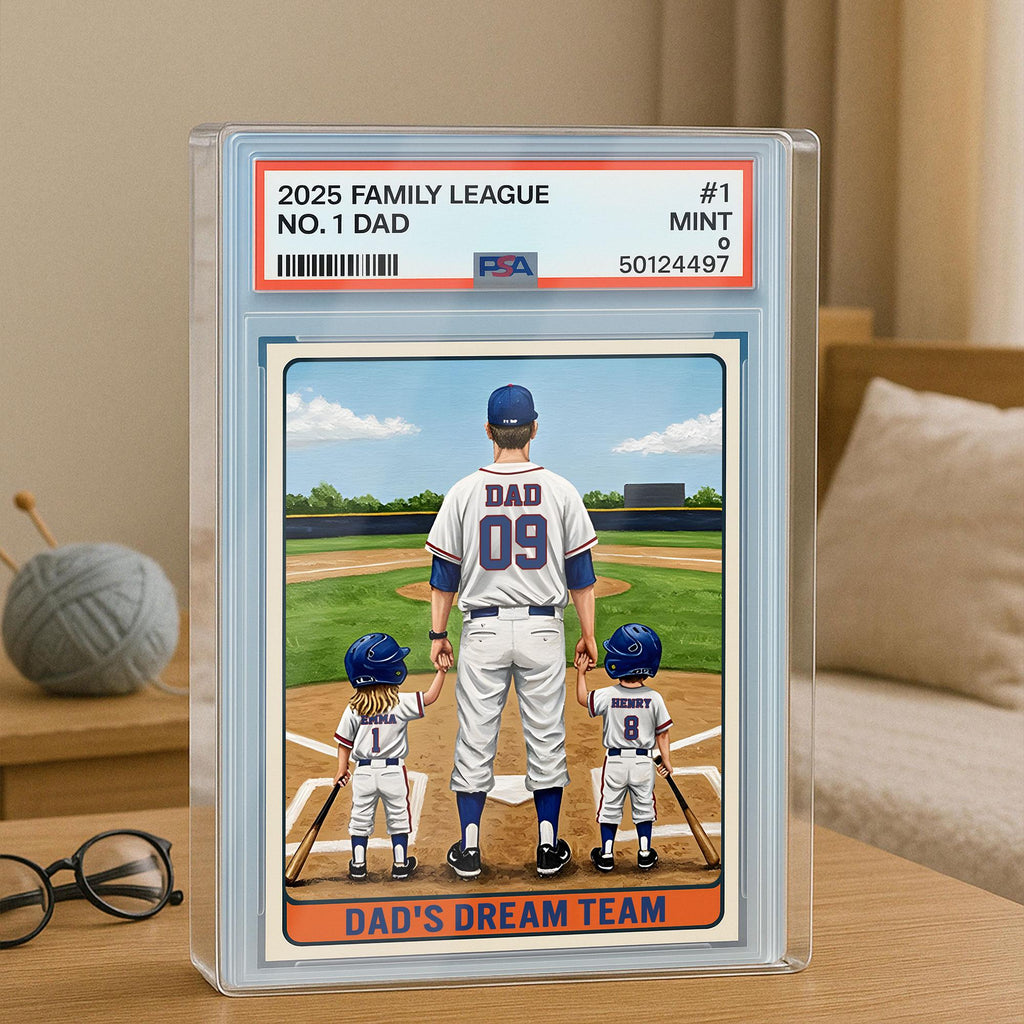 Baseball No. 1 Dad Man And Kids Trading Card Style Personalized Acrylic Block, Dad Plaque, Father's Day Gift for Base...