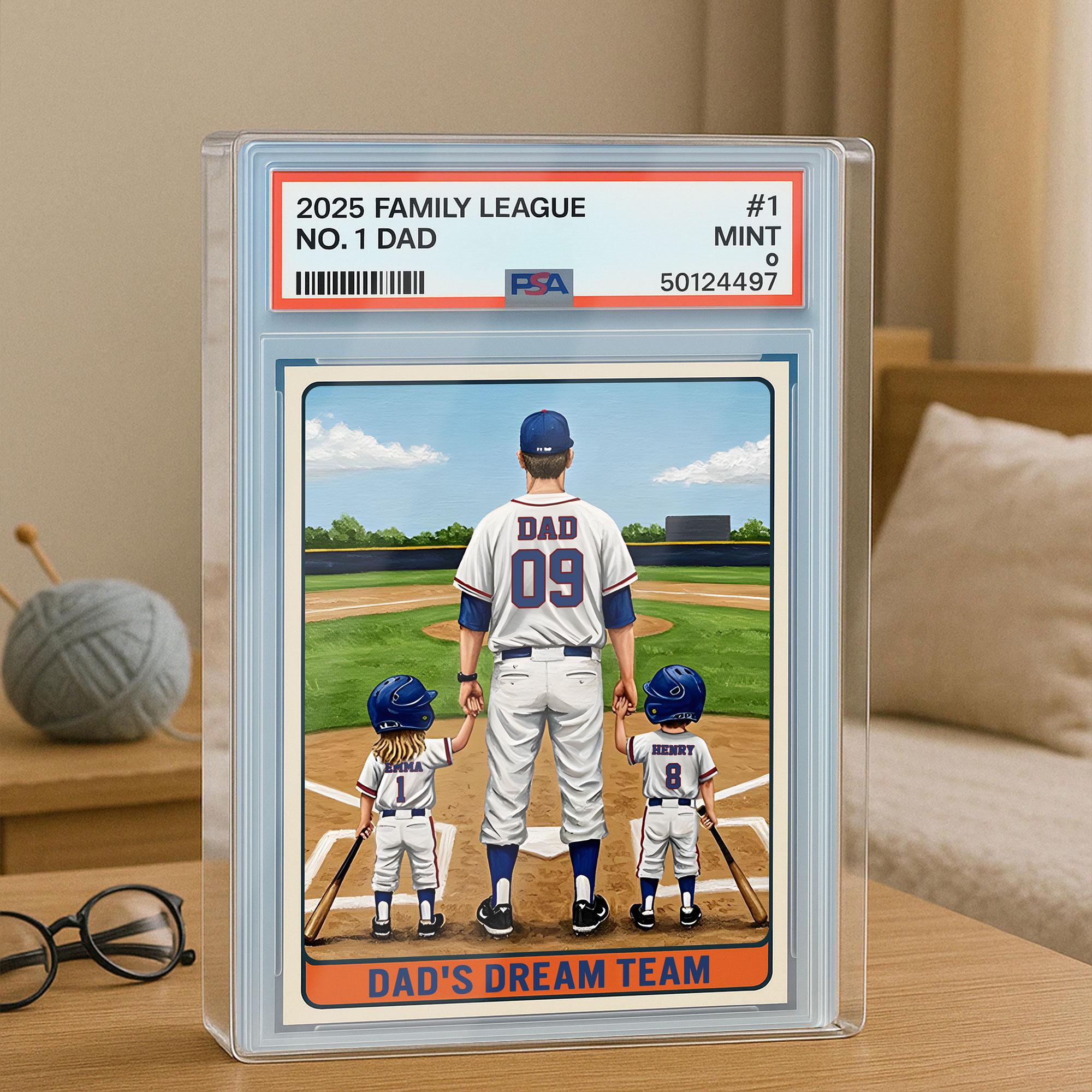 Baseball No. 1 Dad Man And Kids Trading Card Style Personalized Acrylic Block, Dad Plaque, Father's Day Gift for Base...