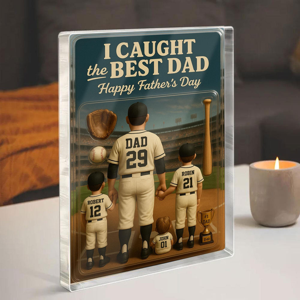 Baseball No. 1 Dad Man And Kids Trading Card Style Personalized Acrylic Block, Dad Acrylic Plaque, Father's Day Gift ...