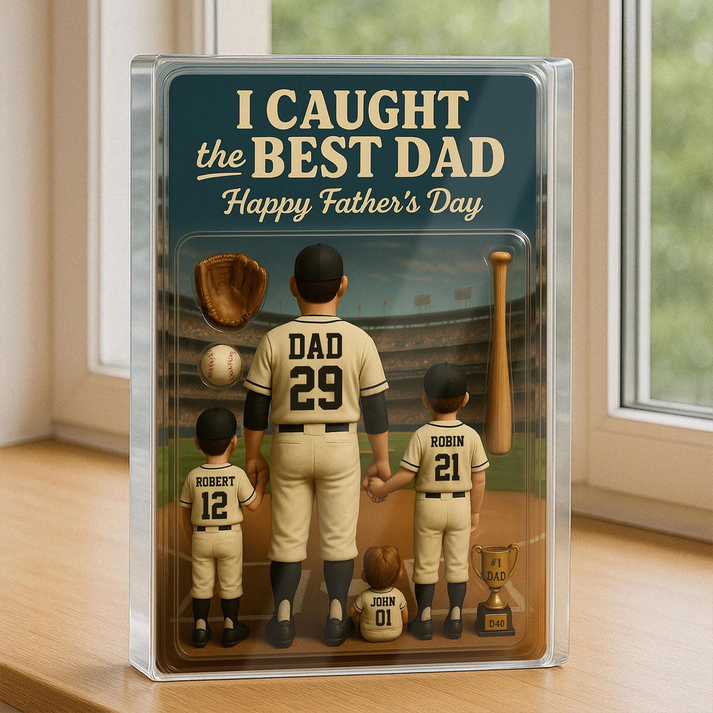 Baseball No. 1 Dad Man And Kids Trading Card Style Personalized Acrylic Block, Dad Acrylic Plaque, Father's Day Gift ...