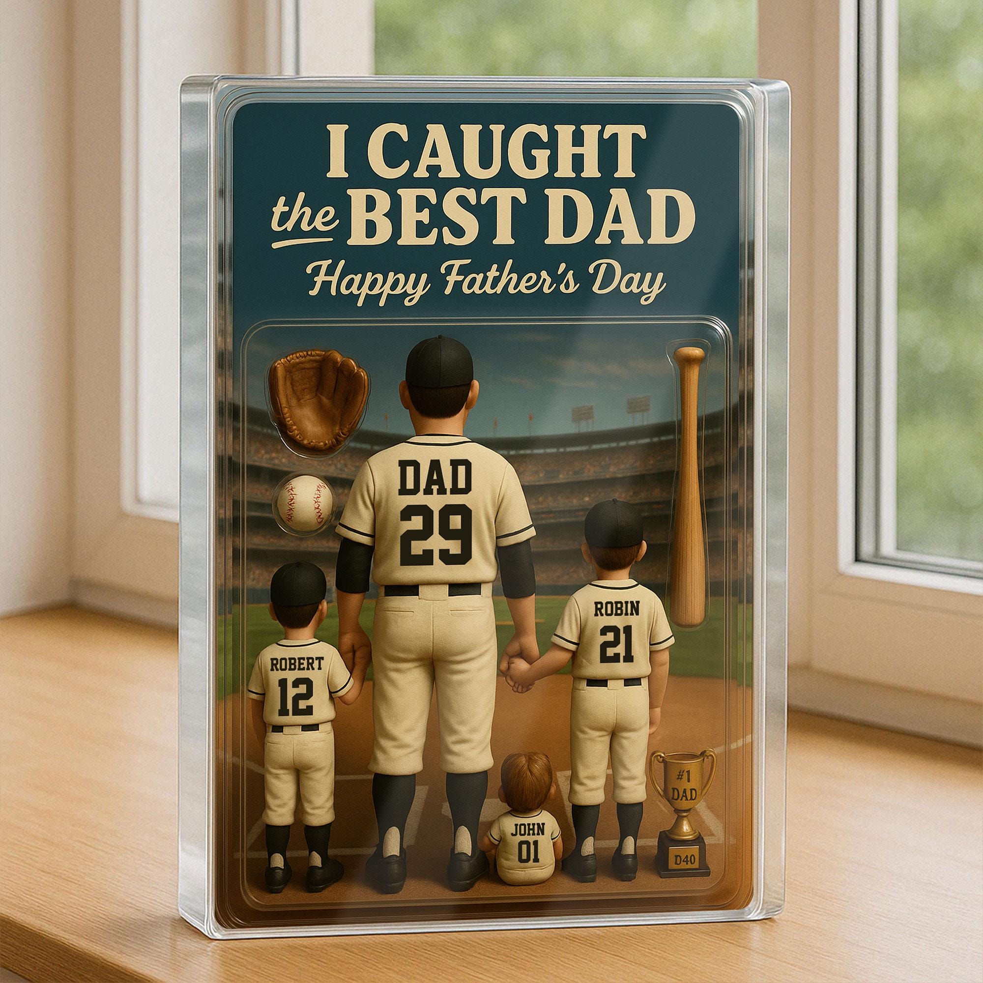 Baseball No. 1 Dad Man And Kids Trading Card Style Personalized Acrylic Block, Dad Acrylic Plaque, Father's Day Gift ...