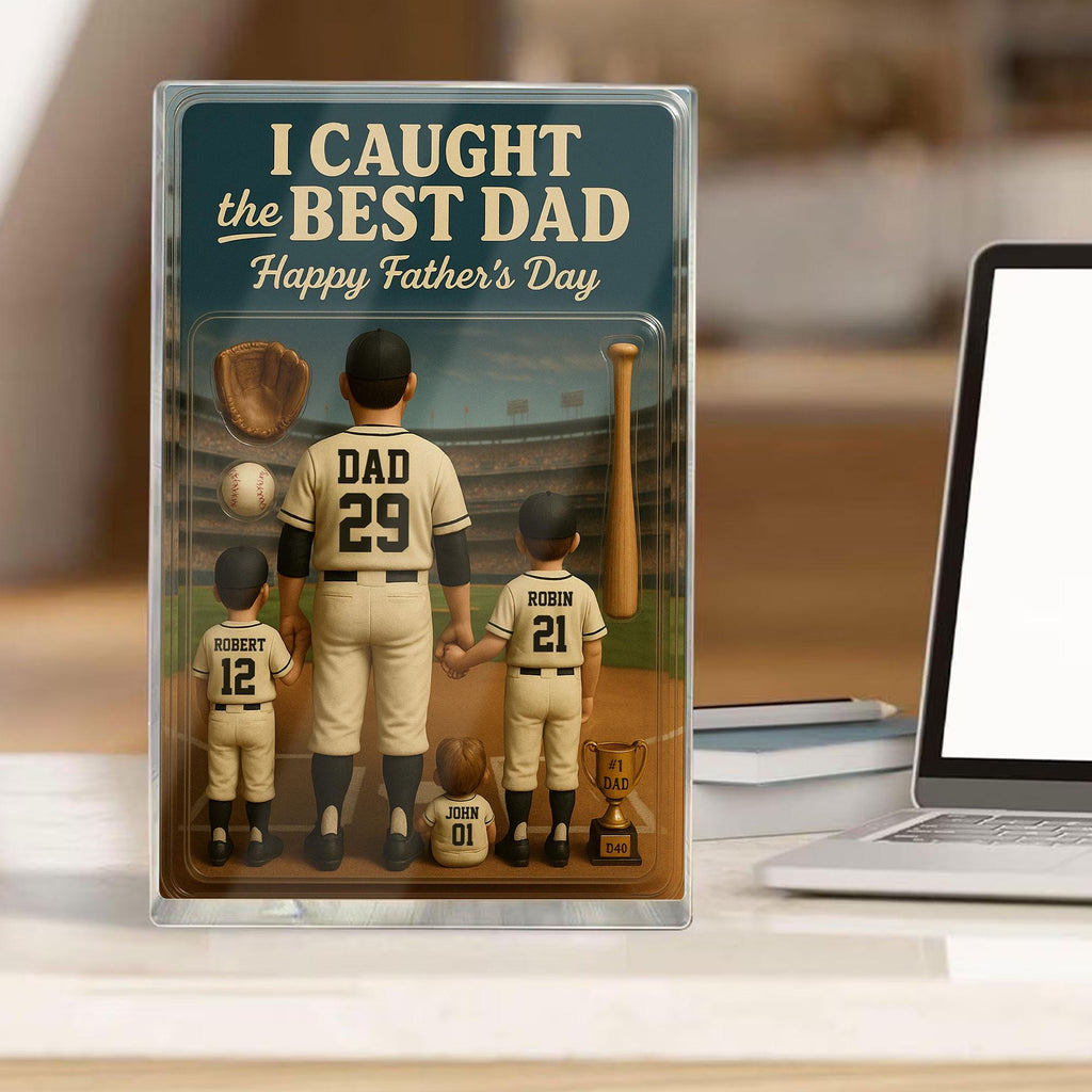 Baseball No. 1 Dad Man And Kids Trading Card Style Personalized Acrylic Block, Dad Acrylic Plaque, Father's Day Gift ...