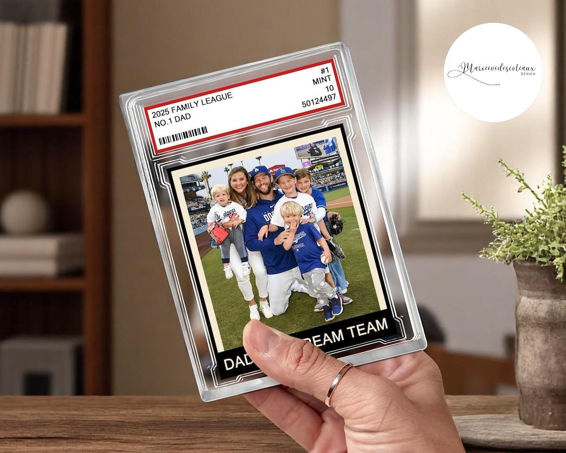 Personalized Family Photo Trading Card Acrylic Block – Father's Day Gift for Baseball Dad, #1 Dad Sports Keepsake, Cu...