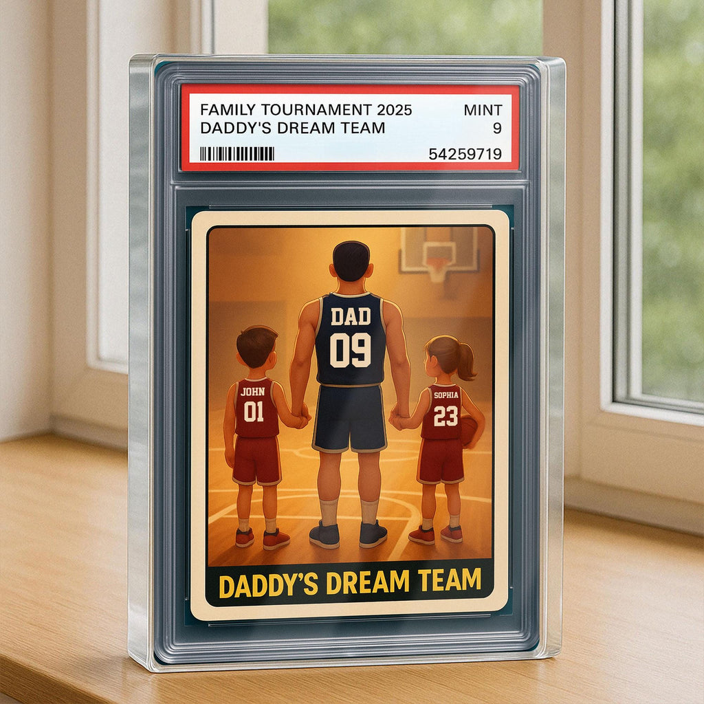 Basketball No.1 Dad Grandpa Man And Kids Trading Card Style Personalized Acrylic Block, Fathers Day Gift For Basketba...