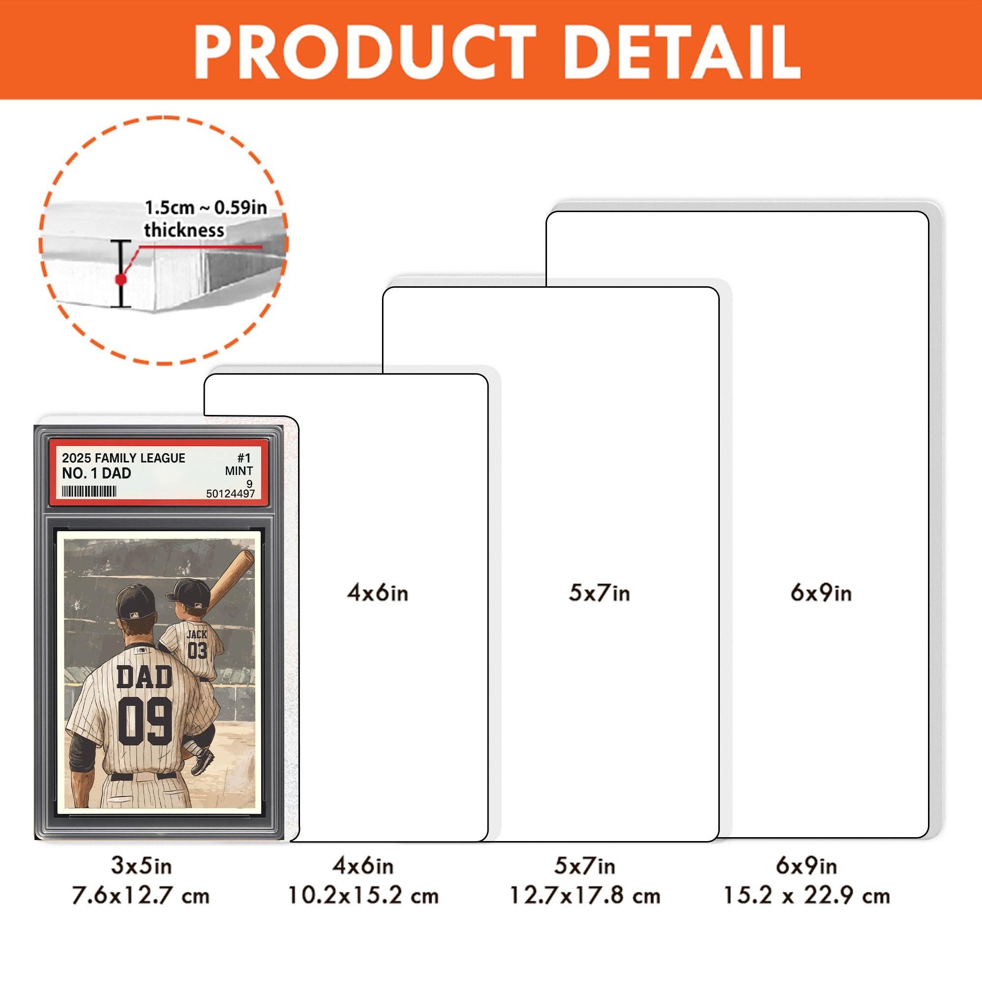 Baseball No. 1 Dad Man & Kids Trading Card Style Personalized Acrylic Block, Father's Day Gift for Baseball Dad, Husb...