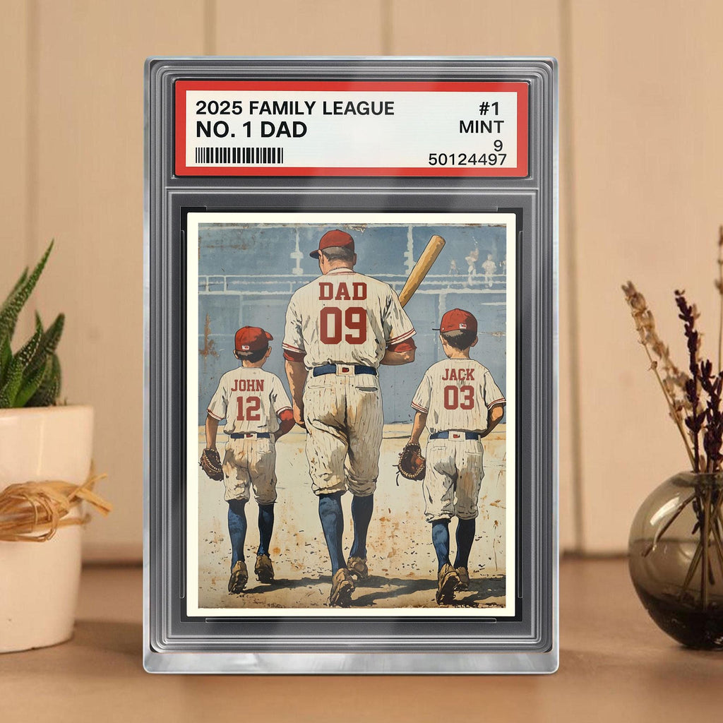 Baseball No. 1 Dad Man And Kids Trading Card Style Personalized Acrylic Block, Dad Plaque, Father's Day Gift for Base...