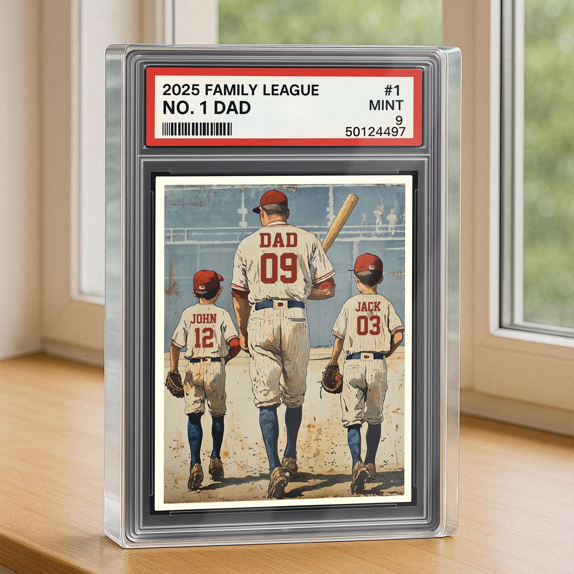 Baseball No. 1 Dad Man And Kids Trading Card Style Personalized Acrylic Block, Dad Plaque, Father's Day Gift for Base...