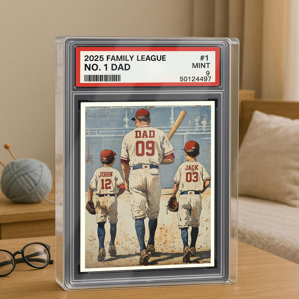 Baseball No. 1 Dad Man And Kids Trading Card Style Personalized Acrylic Block, Dad Plaque, Father's Day Gift for Base...