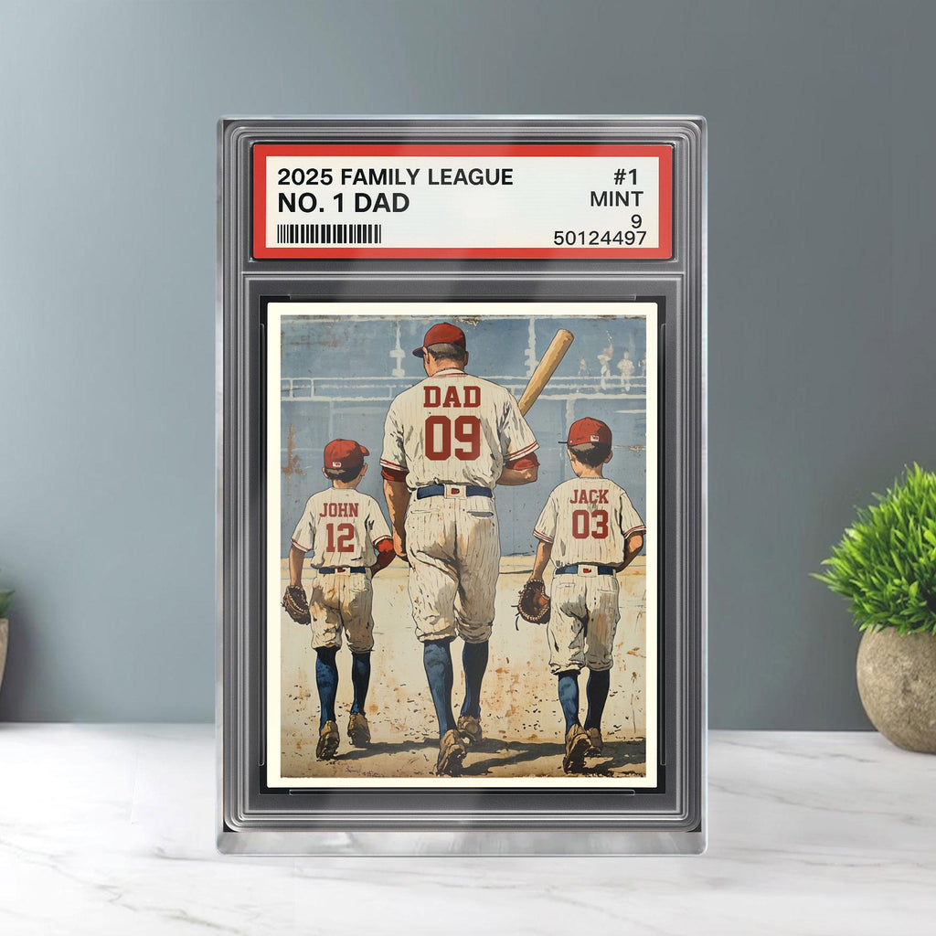 Baseball No. 1 Dad Man And Kids Trading Card Style Personalized Acrylic Block, Dad Plaque, Father's Day Gift for Base...