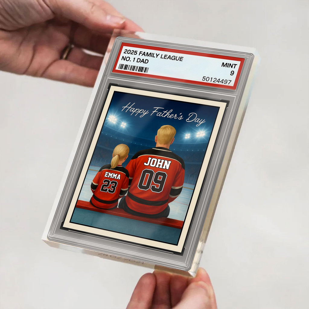 Hockey Daddy's Dream Team, Father's Day Gift, Custom No.1 Dad Man & Kids Trading Card Style Plaque, Personalized Play...