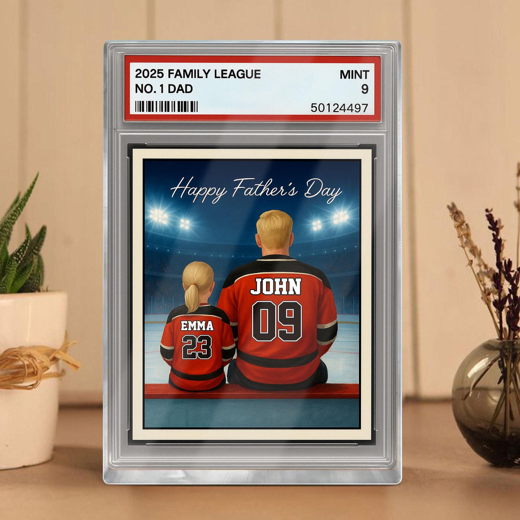 Hockey Daddy's Dream Team, Father's Day Gift, Custom No.1 Dad Man & Kids Trading Card Style Plaque, Personalized Play...