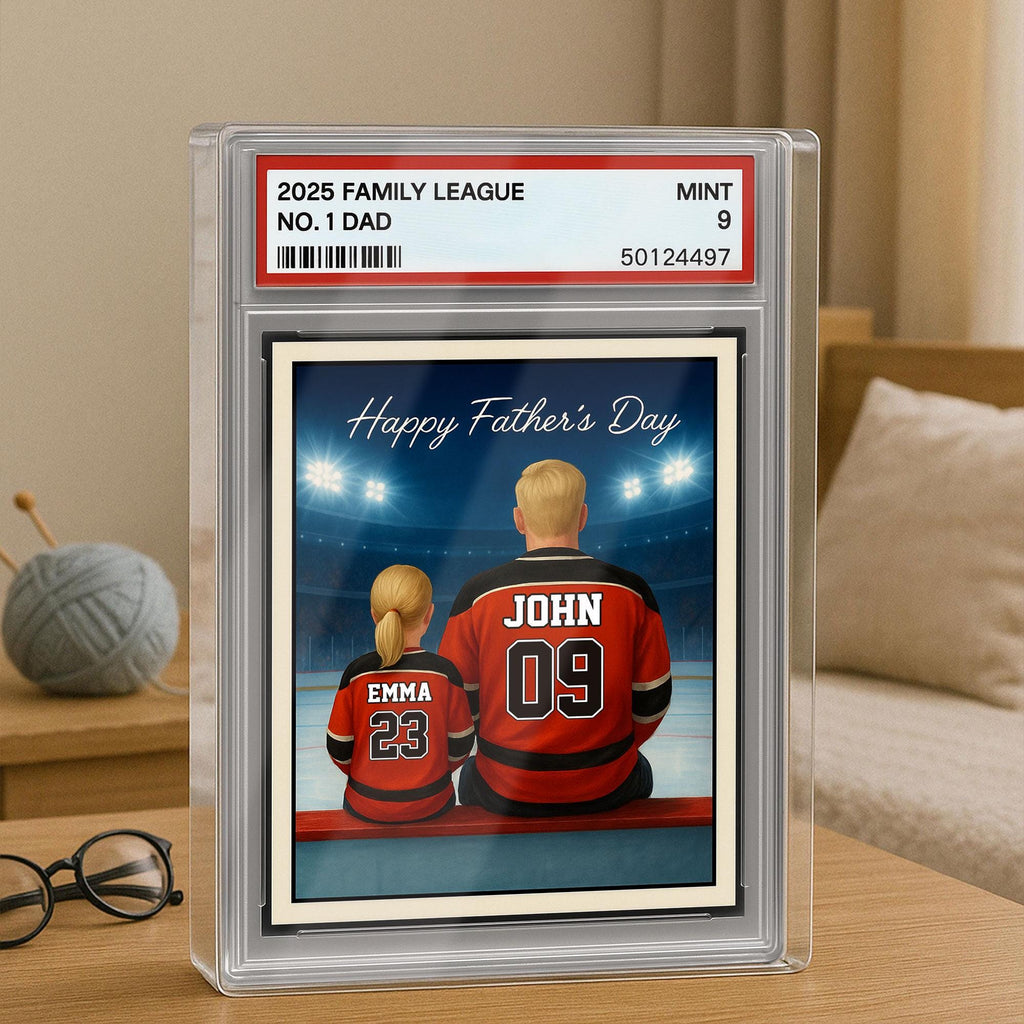 Hockey Daddy's Dream Team, Father's Day Gift, Custom No.1 Dad Man & Kids Trading Card Style Plaque, Personalized Play...
