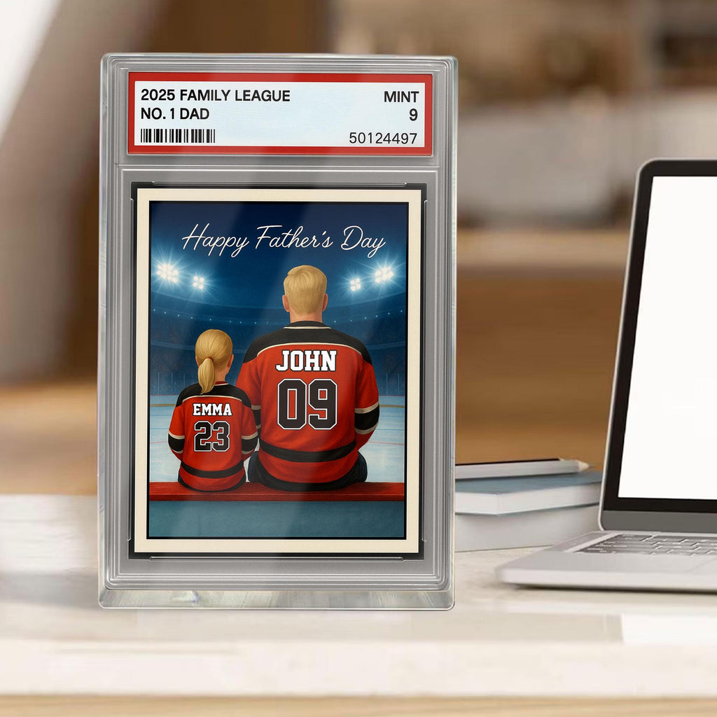 Hockey Daddy's Dream Team, Father's Day Gift, Custom No.1 Dad Man & Kids Trading Card Style Plaque, Personalized Play...