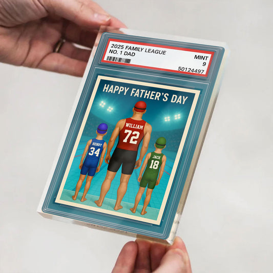 Custom No.1 Swimming Dad Plaque, Personalized Trading Card Kids Name For Swimming Dad Acrylic Block, Father's Day Gif...