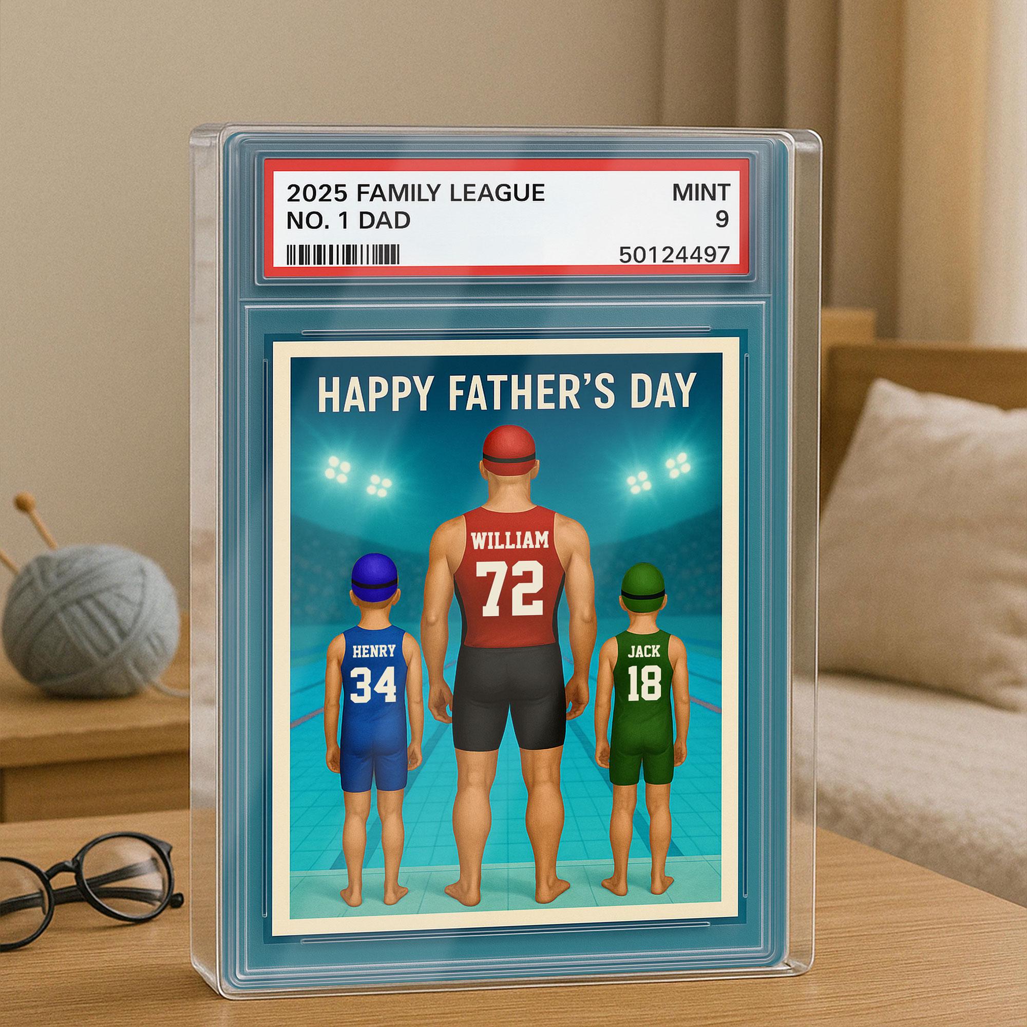 Custom No.1 Swimming Dad Plaque, Personalized Trading Card Kids Name For Swimming Dad Acrylic Block, Father's Day Gif...