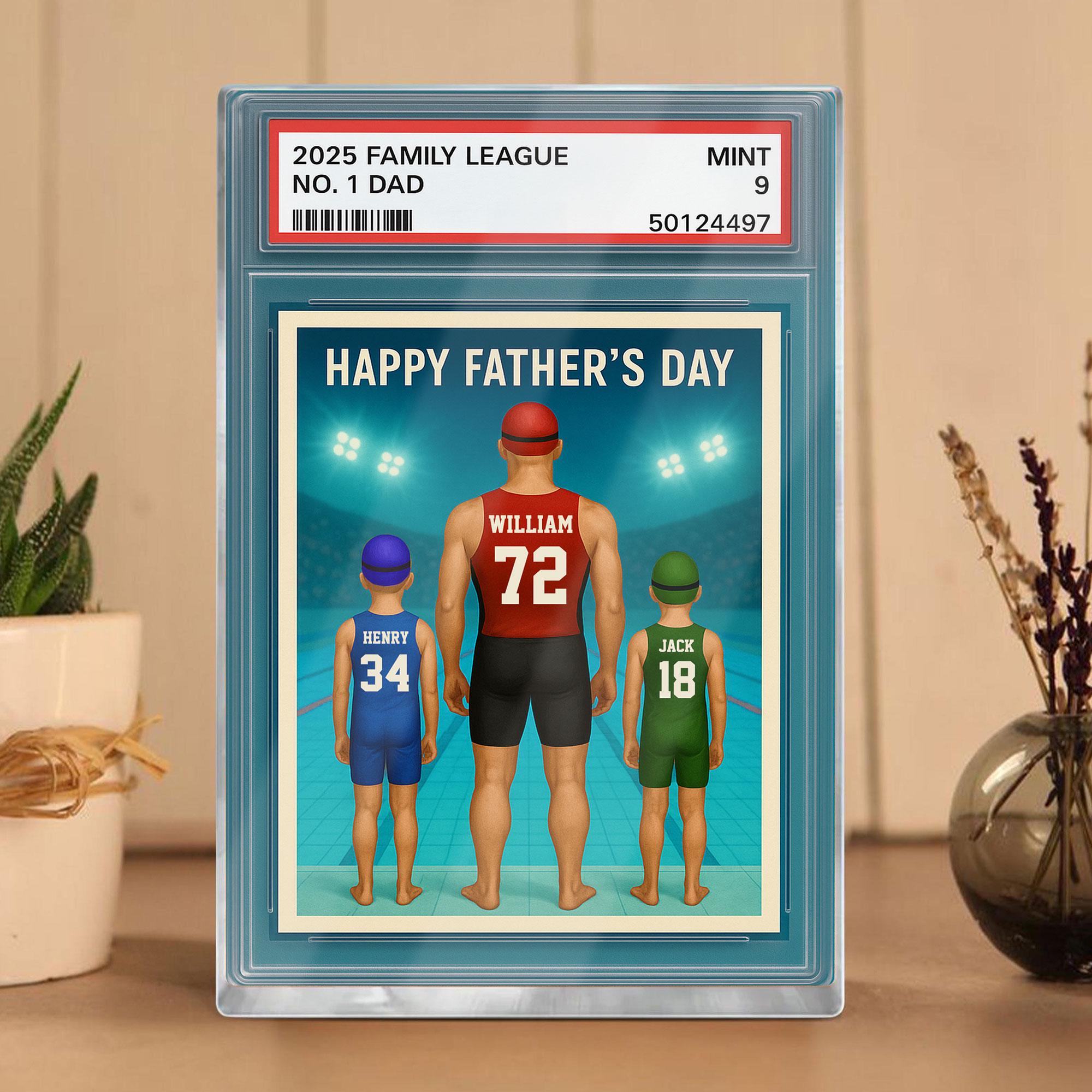 Custom No.1 Swimming Dad Plaque, Personalized Trading Card Kids Name For Swimming Dad Acrylic Block, Father's Day Gif...