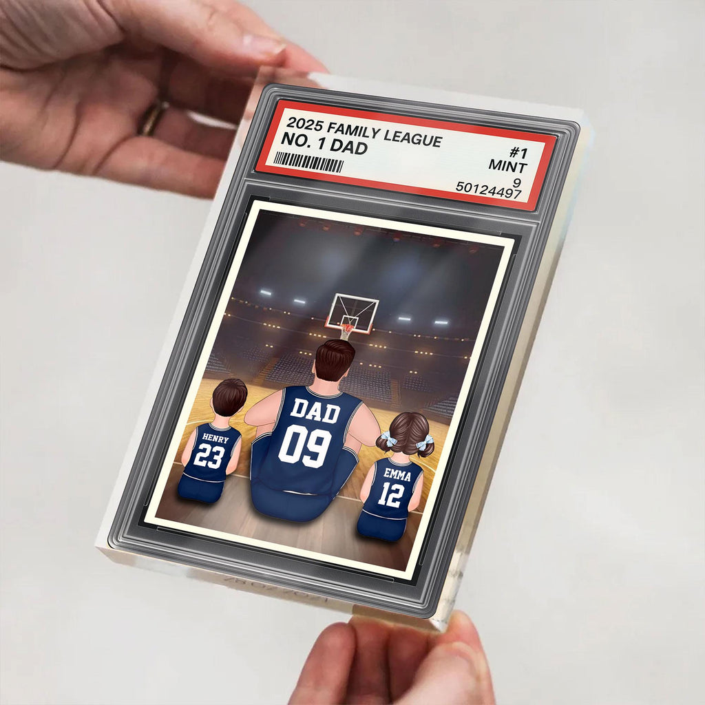 Basketball No.1 Dad Man And Kids Trading Card Style Personalized Acrylic Block, Fathers Day Gift For Basketball Dad, ...