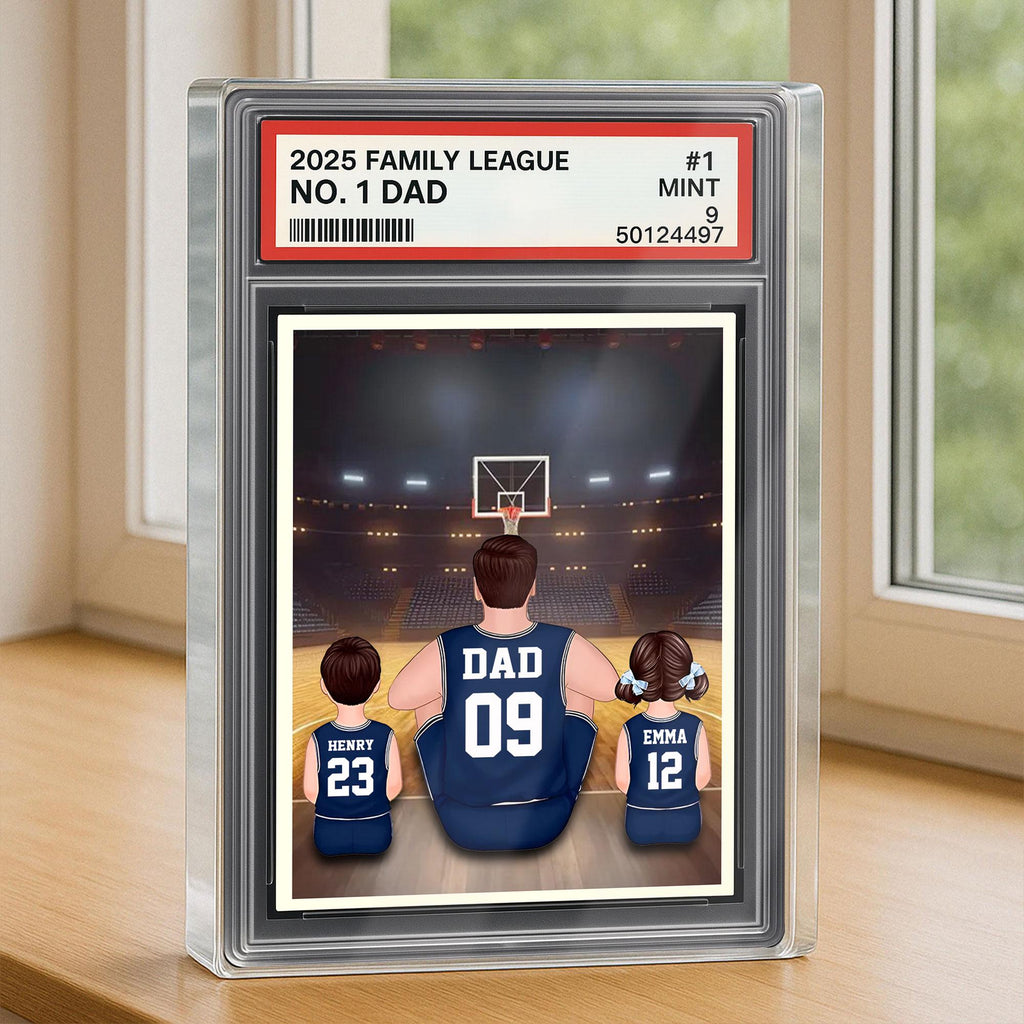 Basketball No.1 Dad Man And Kids Trading Card Style Personalized Acrylic Block, Fathers Day Gift For Basketball Dad, ...