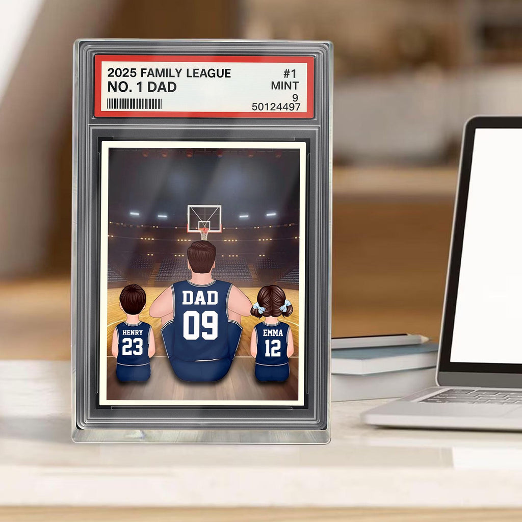 Basketball No.1 Dad Man And Kids Trading Card Style Personalized Acrylic Block, Fathers Day Gift For Basketball Dad, ...