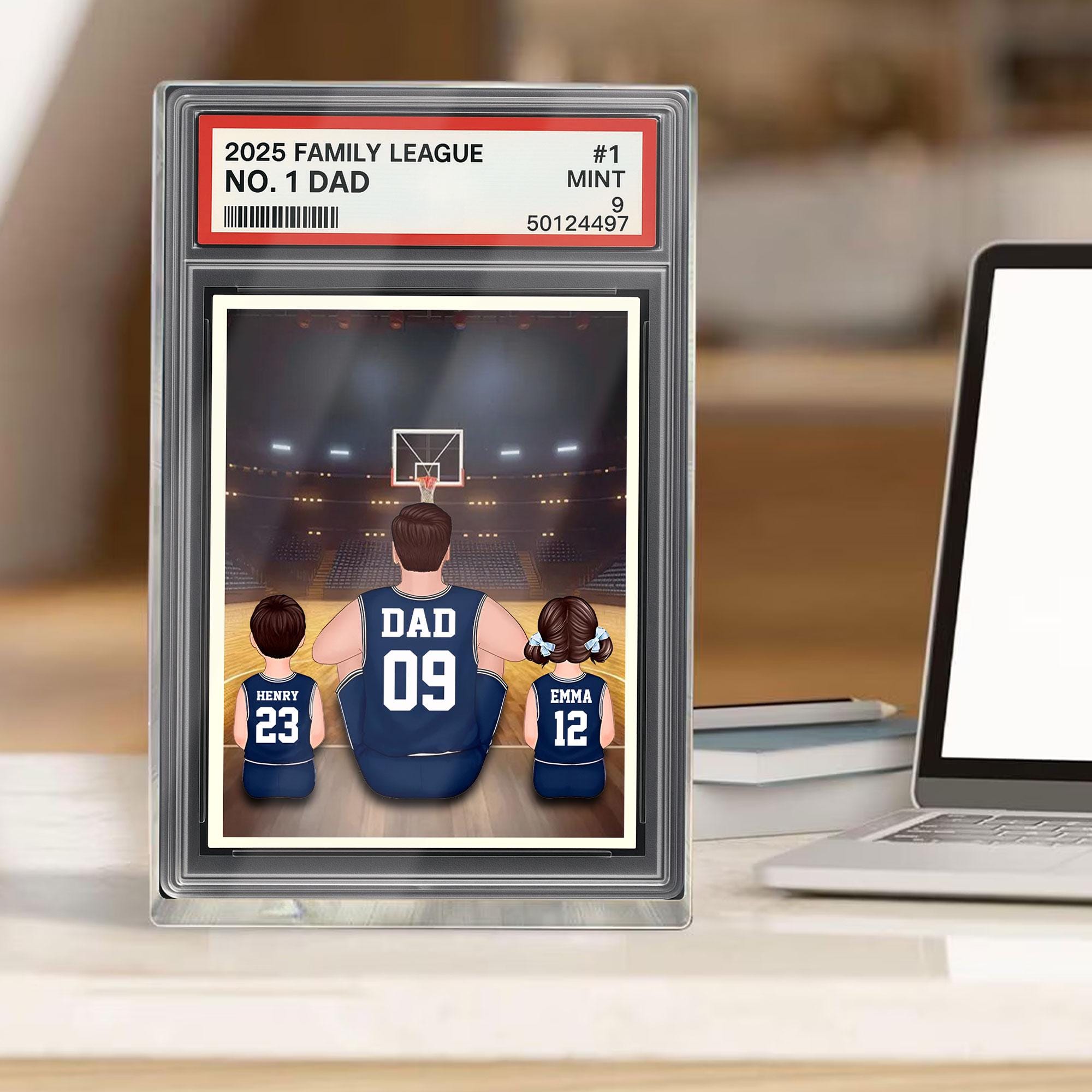 Basketball No.1 Dad Man And Kids Trading Card Style Personalized Acrylic Block, Fathers Day Gift For Basketball Dad, ...