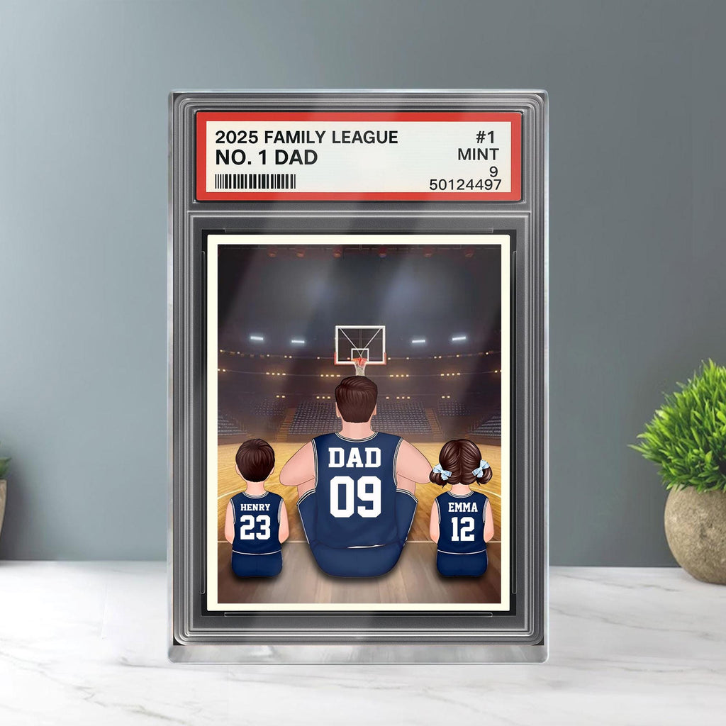 Basketball No.1 Dad Man And Kids Trading Card Style Personalized Acrylic Block, Fathers Day Gift For Basketball Dad, ...