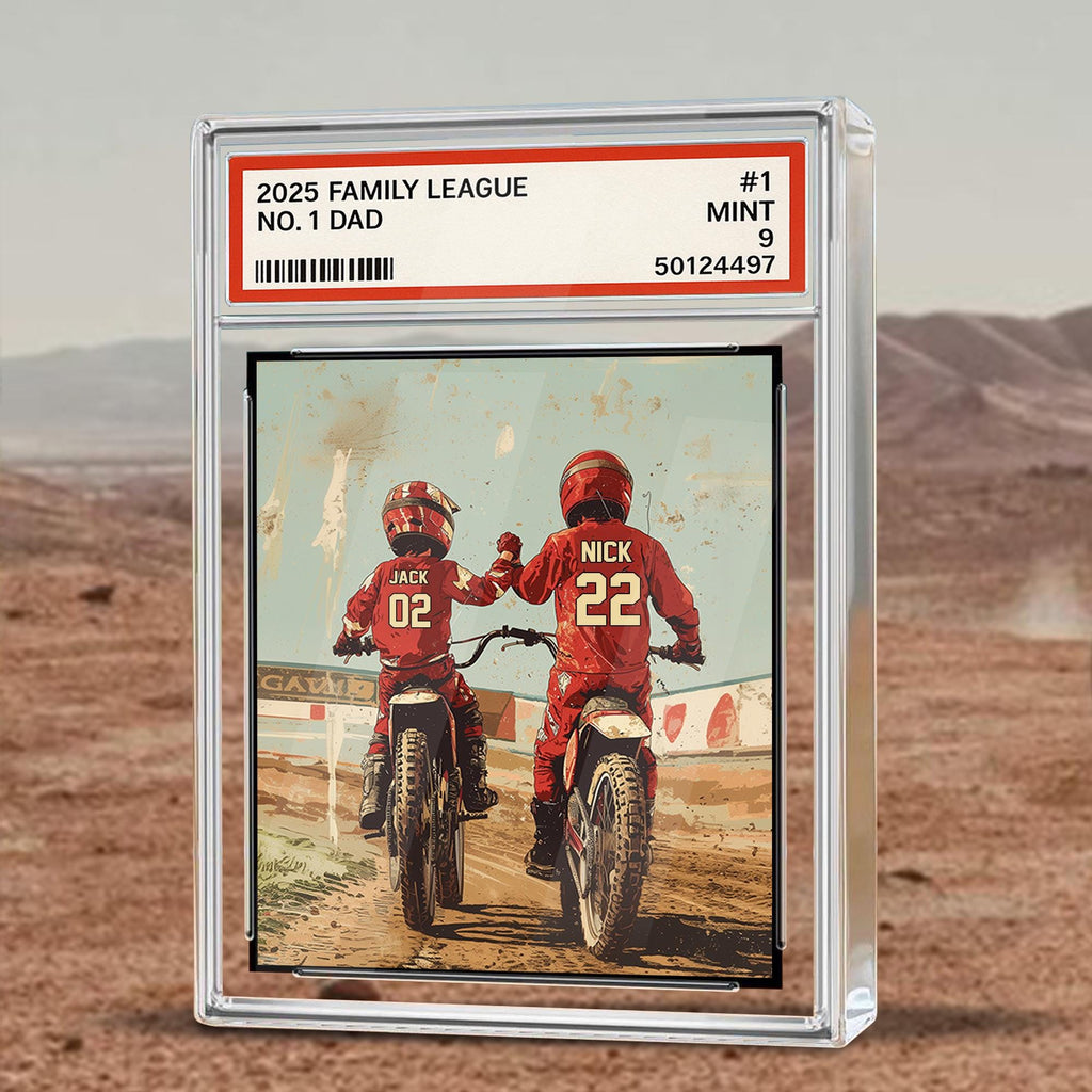 Custom Motocross Dad Acrylic Plaque, Trading Card Style Personalized Kid's Name With Dad, Father's Day Gift, Motocros...
