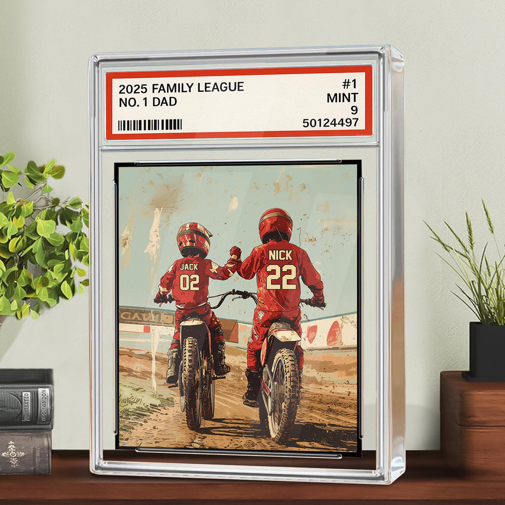 Custom Motocross Dad Acrylic Plaque, Trading Card Style Personalized Kid's Name With Dad, Father's Day Gift, Motocros...