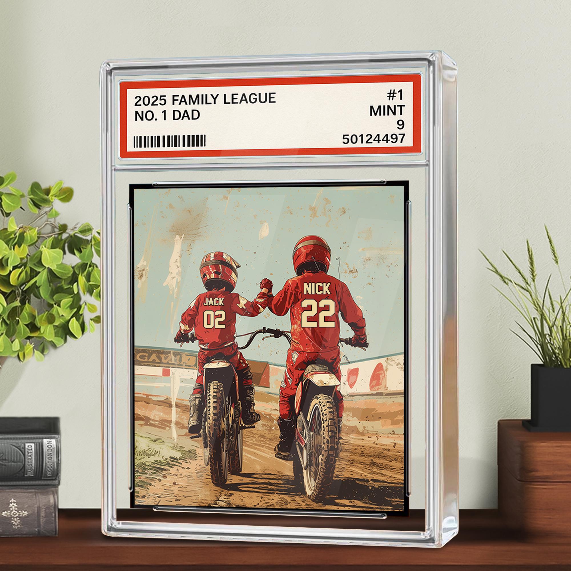 Custom Motocross Dad Acrylic Plaque, Trading Card Style Personalized Kid's Name With Dad, Father's Day Gift, Motocros...
