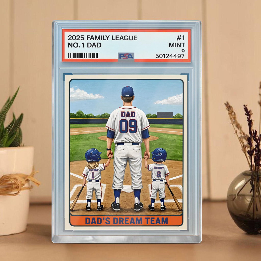 Baseball No. 1 Dad Man And Kids Trading Card Style Personalized Acrylic Block, Dad Plaque, Father's Day Gift for Base...