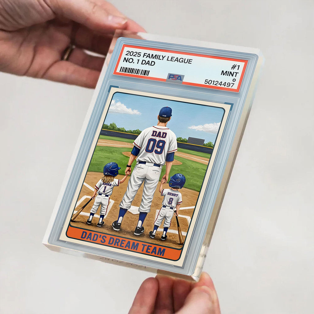 Baseball No. 1 Dad Man And Kids Trading Card Style Personalized Acrylic Block, Dad Plaque, Father's Day Gift for Base...