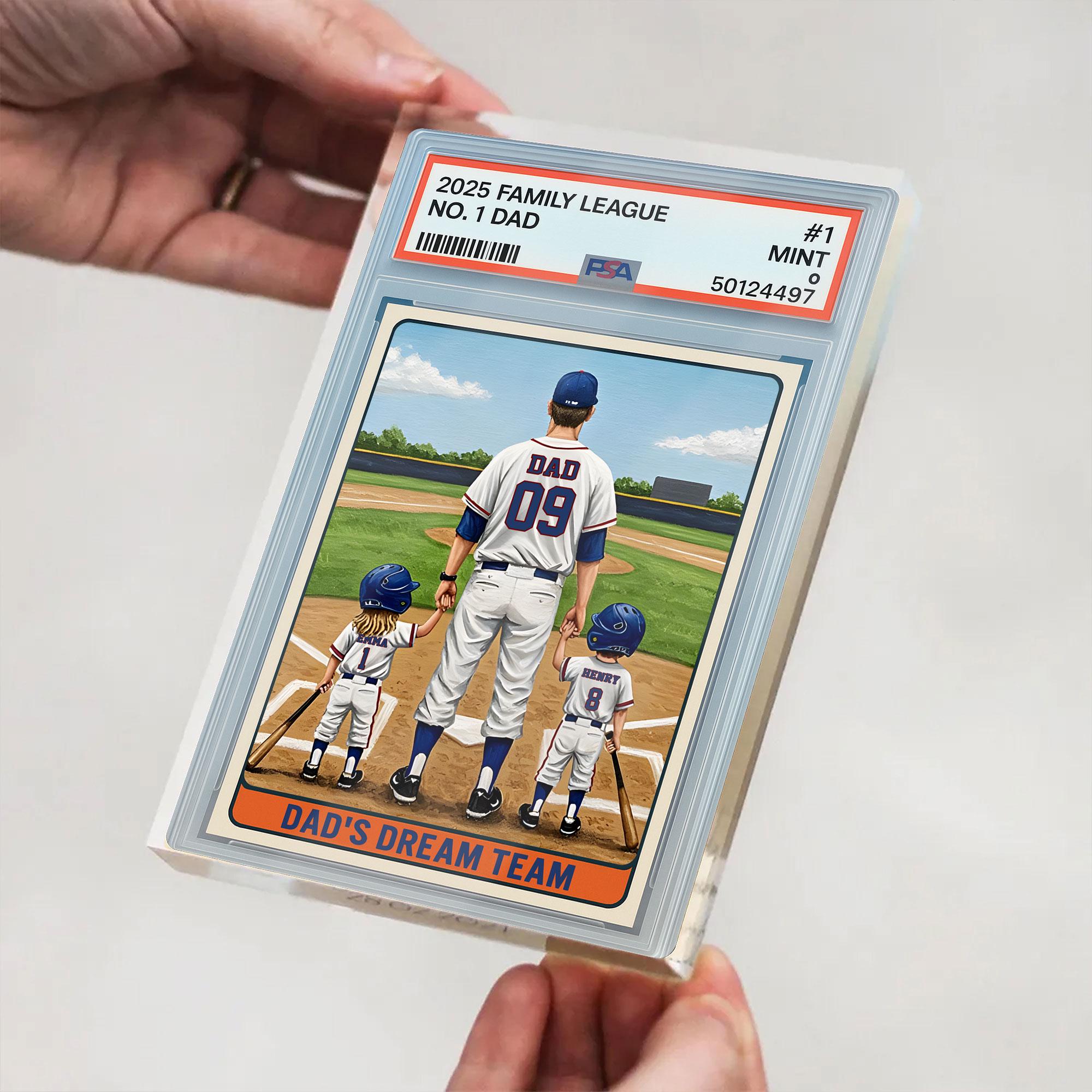 Baseball No. 1 Dad Man And Kids Trading Card Style Personalized Acrylic Block, Dad Plaque, Father's Day Gift for Base...