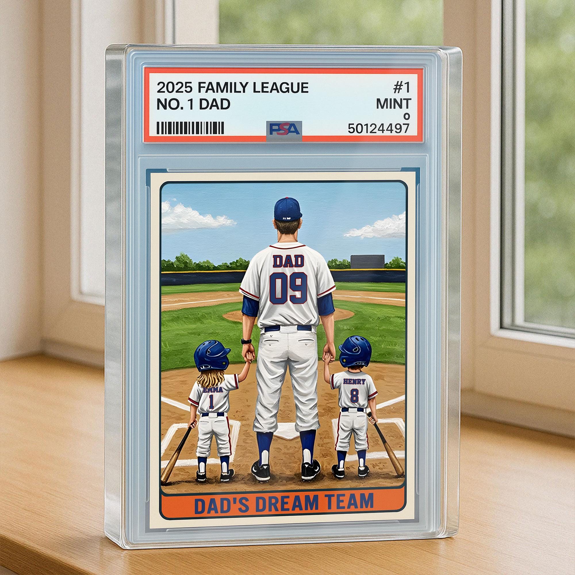 Baseball No. 1 Dad Man And Kids Trading Card Style Personalized Acrylic Block, Dad Plaque, Father's Day Gift for Base...