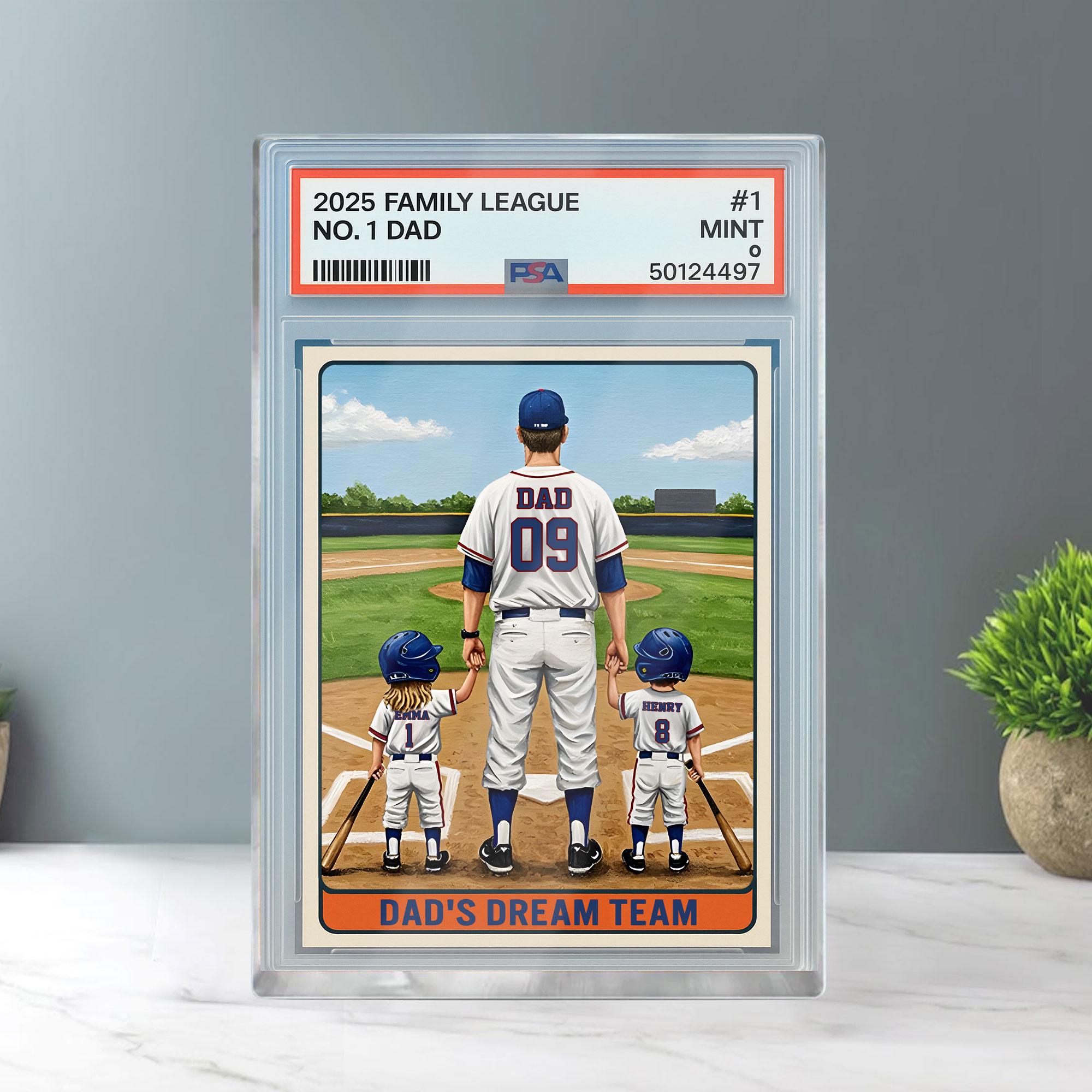 Baseball No. 1 Dad Man And Kids Trading Card Style Personalized Acrylic Block, Dad Plaque, Father's Day Gift for Base...