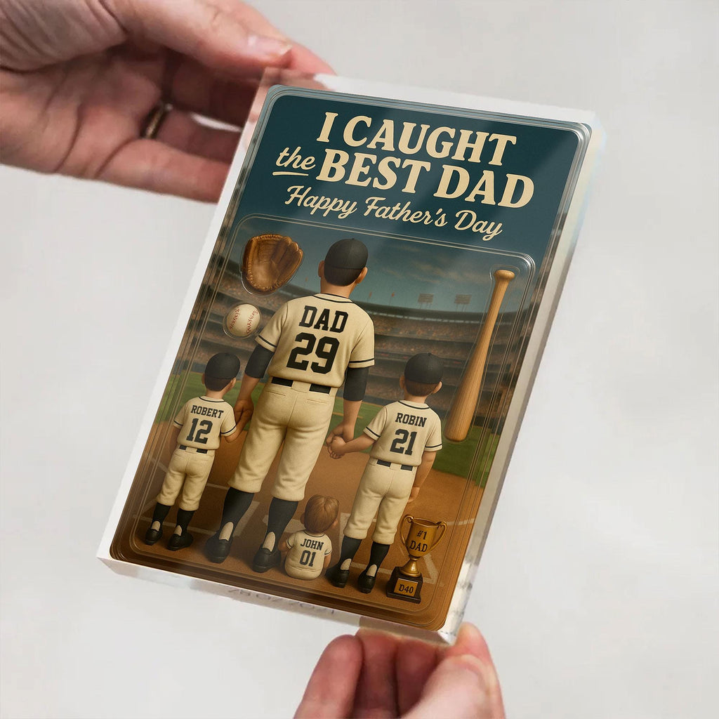 Baseball No. 1 Dad Man And Kids Trading Card Style Personalized Acrylic Block, Dad Acrylic Plaque, Father's Day Gift ...