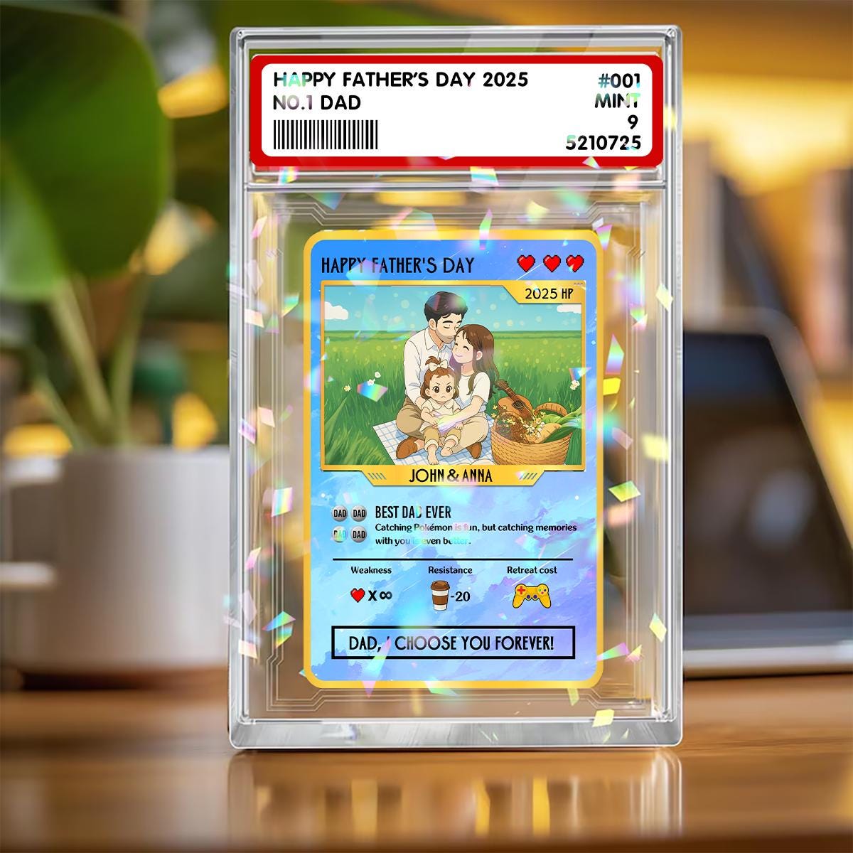 Custom Hologram Pokedad  Father's Day Card, Custom Photo Anime Trading Card, Gamer Dad Gift, 2D Effect Anime Card Box...