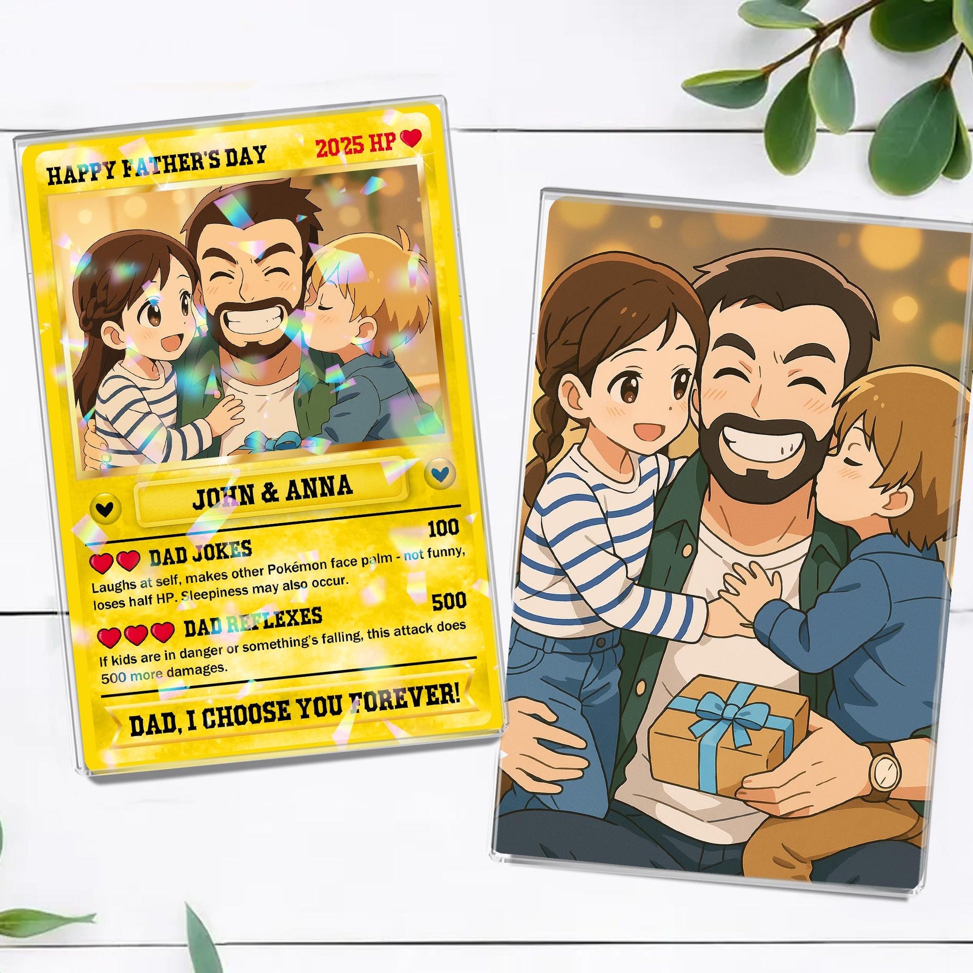 Personalized Photo Cards Hologram Acrylic Block Plaque, Personalized Anime Acrylic Block for Dad, Custom Acrylic 2D P...