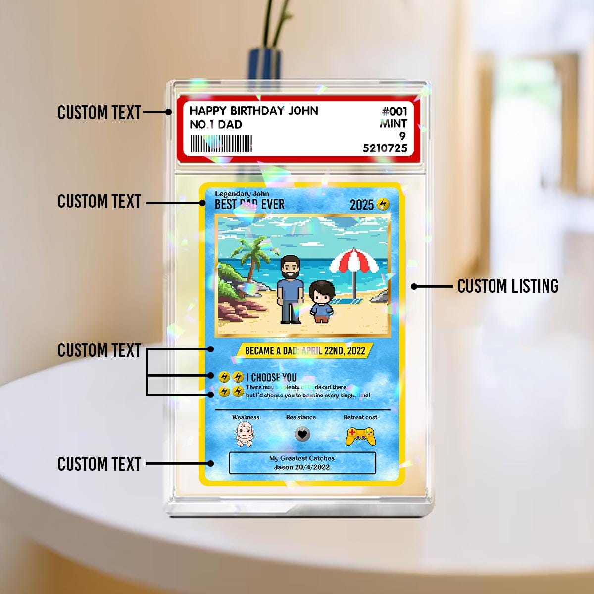 Personalized Poke Father's Day Card, Personalized Father's Day Anime Card, Best Dad Ever Hologram Card Anime-Inspired...