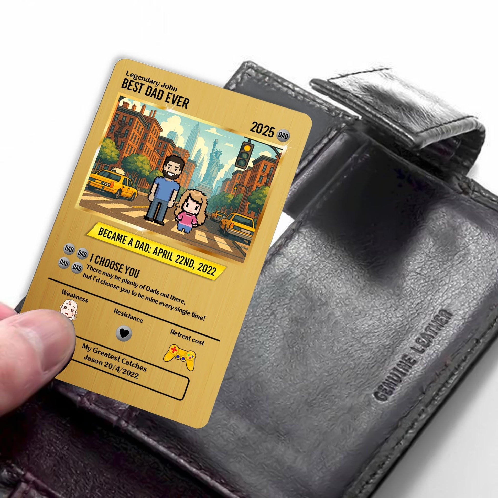 Custom Pixel Art Dad Card – Unique Father's Day Gift, Personalized Wallet Insert for Dad's Special Day, Custom Dad Me...