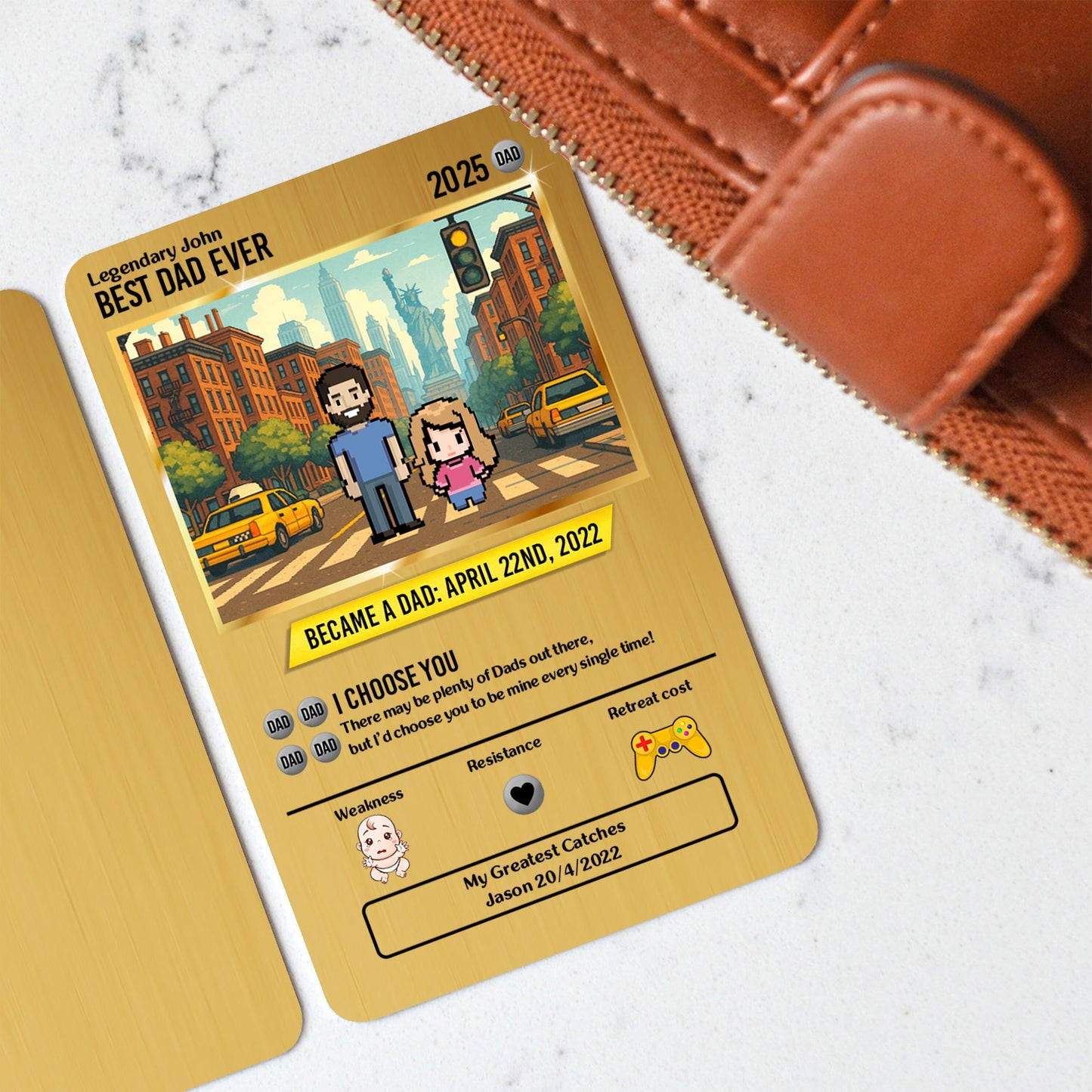Custom Pixel Art Dad Card – Unique Father's Day Gift, Personalized Wallet Insert for Dad's Special Day, Custom Dad Me...