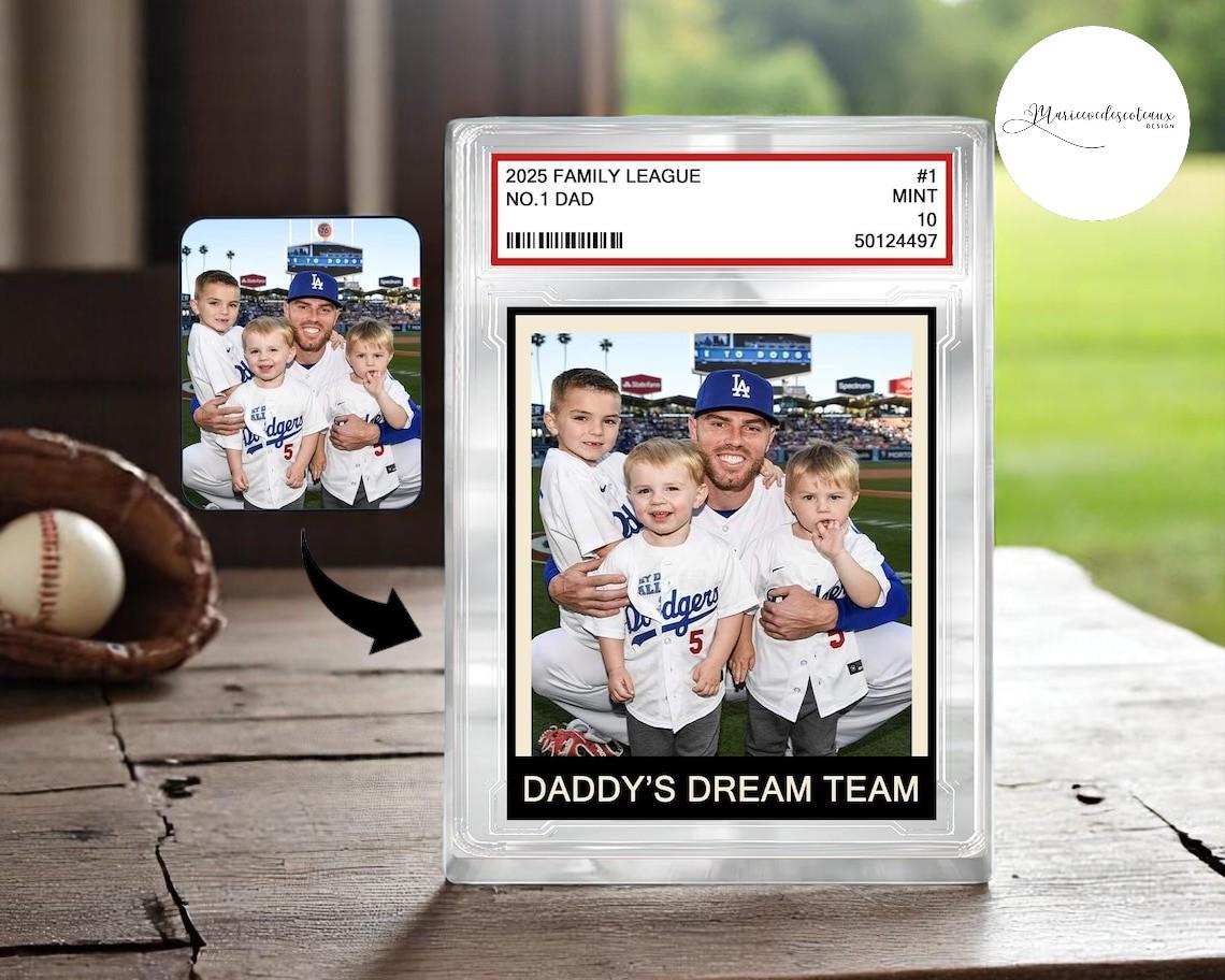 Personalized Family Photo Trading Card Acrylic Block – Father's Day Gift for Baseball Dad, #1 Dad Sports Keepsake, Cu...