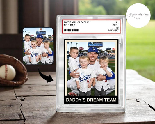 Personalized Family Photo Trading Card Acrylic Block – Father's Day Gift for Baseball Dad, #1 Dad Sports Keepsake, Cu...