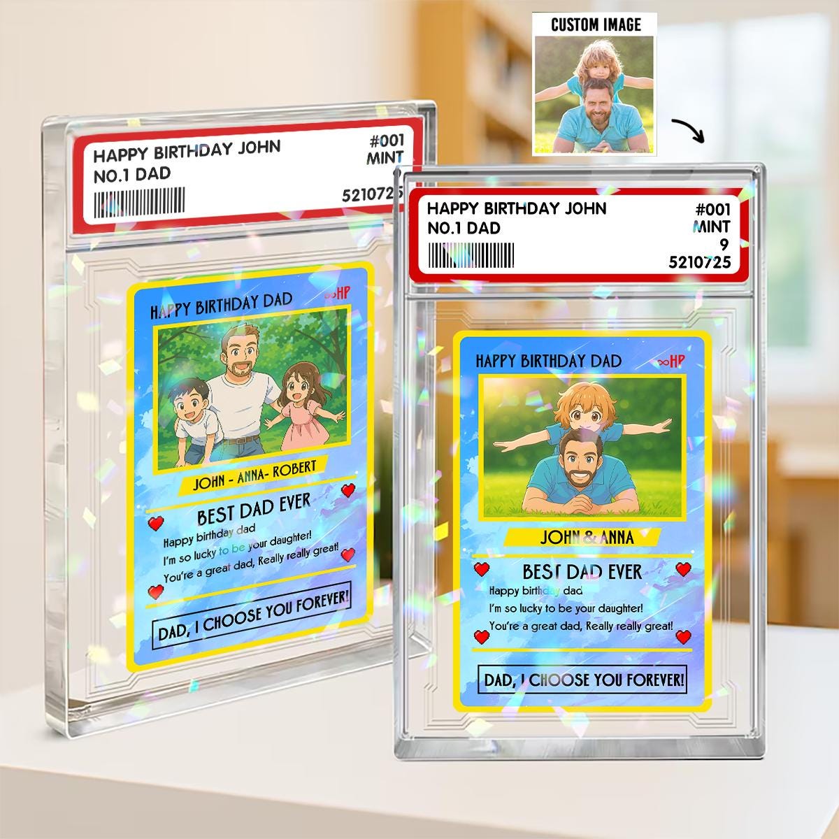 Personalized Father's Day Pokedad Card, Personalized Anime Acrylic Block for Dad, Custom Best Dad Ever Card, Foil Des...