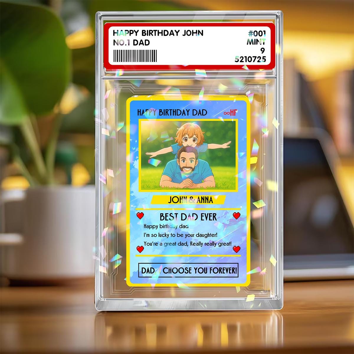 Personalized Father's Day Pokedad Card, Personalized Anime Acrylic Block for Dad, Custom Best Dad Ever Card, Foil Des...