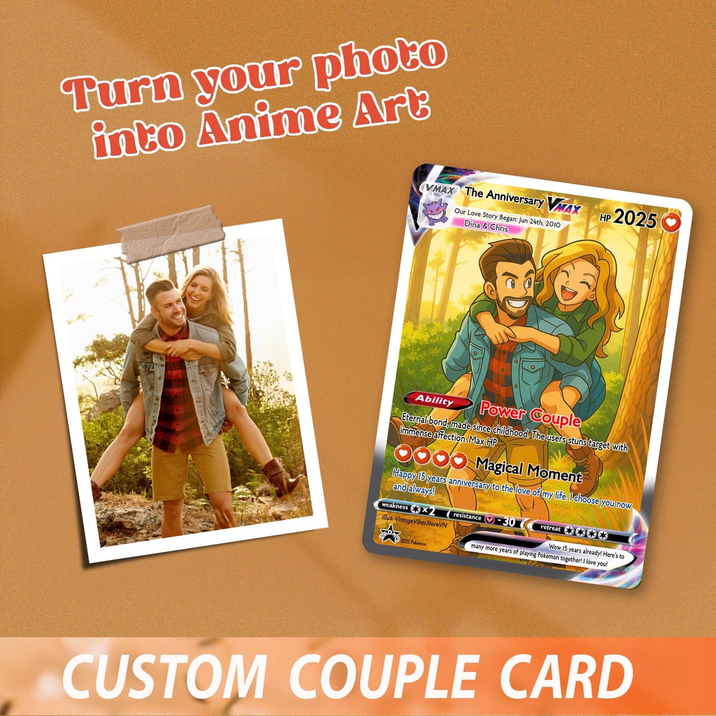 Personalized Pokemon Anniversary Card, Custom Anime Photo Acrylic Plaque, Anniversary Gift, Gift for Him, Gift for He...