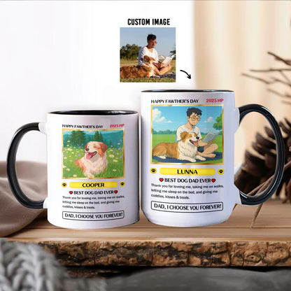 Personalized Pet Photo to Cartoon Trading Card Style Mug, Custom Dog Dad Mug for Father’s Day, Gift from Dog with Cus...